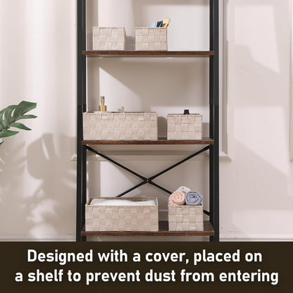 Drawer Organizer Bins Woven Storage Stackable Box Set of 6 for Organizing Drawers Shelves Cabinets (Beige)