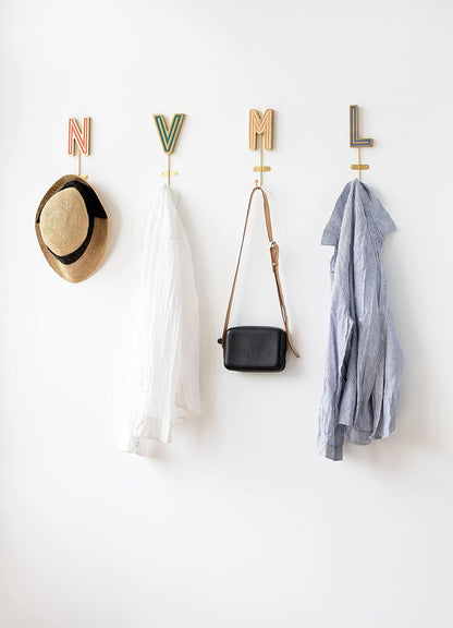 COLLECTIVE HOME Monogram Wall Hooks, Wall Mounted Hooks for Hanging, Decorative Wall Hangers for Coat, Scarf, Bag (P)