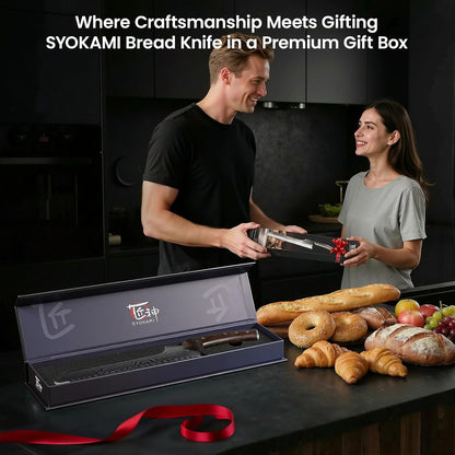 2026 Offset 10.5 Inch SYOKAMI New Upgraded Bread Knife for Homemade Bread, Resharpenable Serrated Knife, Ultra-Sharp