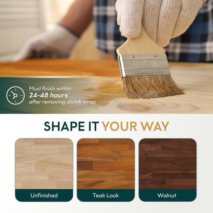 Bme Hevea Solid Wood Butcher Block Countertop, Wood Table Top, Butcher Block Desk Table Top for DIY Kitchen Island, Washer Dryer, or Workstation – Unfinished - 96" L x 25" W x 1.5" Th