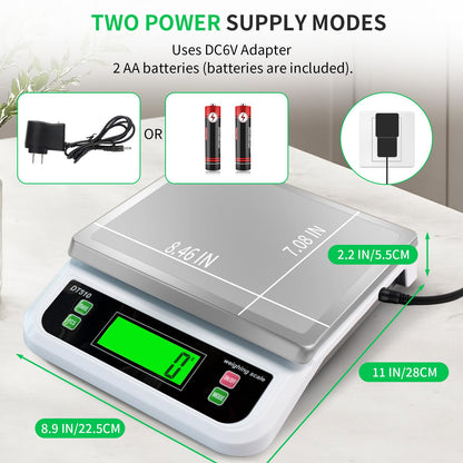 Large Digital Kitchen Scale 40kg/88lbs Commercial Food Scale with Tare and PCS Funtion for Parts and Coins LCD Display Stainless Steel Baking Scale for Cooking, Adapter Included (White, 40kg)