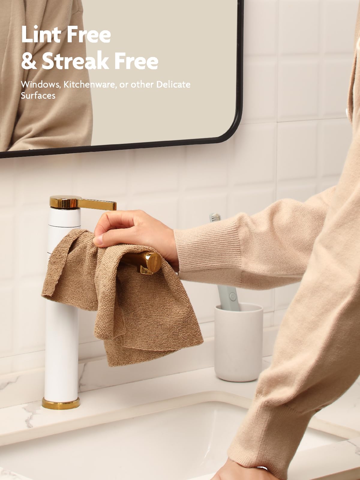 Fantasticlean Microfiber Cleaning Cloth Roll -60 Pack, Tear Away Microfiber Towels, 12" x 12", Reusable, Washable, Scratch Free, Ultra Absorbent Dishcloth for All-Around Cleaning (Beige & Tan)