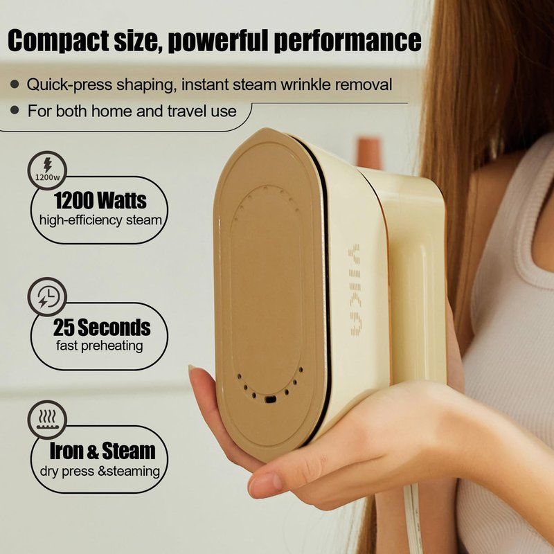 YIKA Steamer for Clothes, Handheld 2-in-1 Garment Steam Iron, 25s Heat Up, Ceramic Soleplate, Dry Pressing & Steaming Fabric Wrinkle Remover for Clothing, Upholstery and All Fabrics