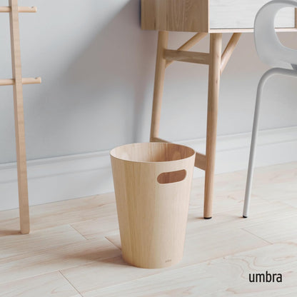 Umbra Woodrow 2 Gallon Modern Wooden Trash Can Wastebasket or Recycling Bin for Home or Office, Natural