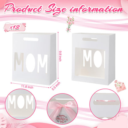 AmazingSpark 12 Set Mother's Day Large Gift Bags Bulk Paper Goodies Boxes with Stickers & Ribbon DIY Mother's Day Gift for Moms Birthdays Party Supplies Decor