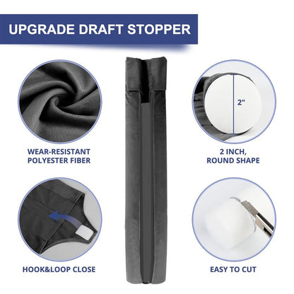Door Draft Stopper for Bottom of Door, 30 Inch Under Draft Air Noise Light Blocker 24"- 30" Double Side Soundproof Sweep Filler Seal Gap up to 1.7" for French Patio Sliding Door Guard, Grey