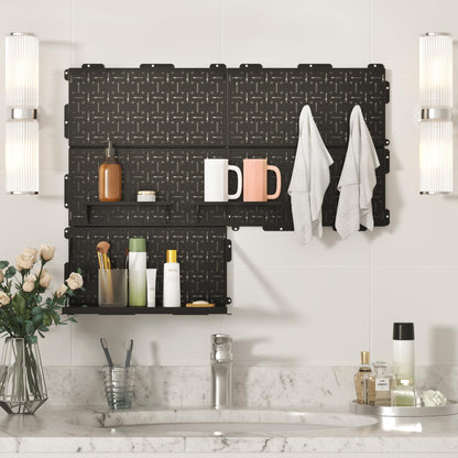 WORKPRO 16”x 16” Metal Peg Board, Foldable Black Pegboard for Wall Organization, Steel Panel with Round Holes & Vertical Slots, Ideal Tool Organizer in Office and Craft Room, 3 Pack