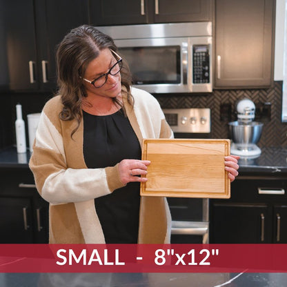 Made in USA Solid Maple Wood Cutting Board by Virginia Boys Kitchens - Butcher Block Wooden Carving Board with Juice Groove made from Sustainable North American Hardwood (8x12)