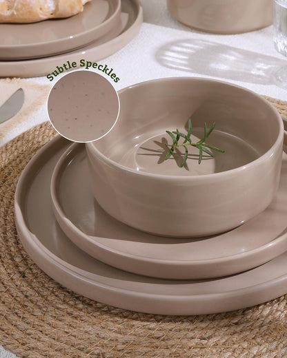 Famiware Nebula Plates and Bowls Set, 12 Pieces Dinnerware Sets, Dishes Set for 4, Cinnamon Brown