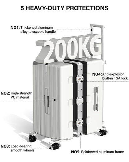 Hanke Premium 24 Inch Zipperless Medium Checked Luggage, Aluminum Frame Hard Shell PC Suitcase with TSA Lock and Multi-Handle Design, 8 Quiet Spinner Wheels for 1-2 Week Trip（Grey）