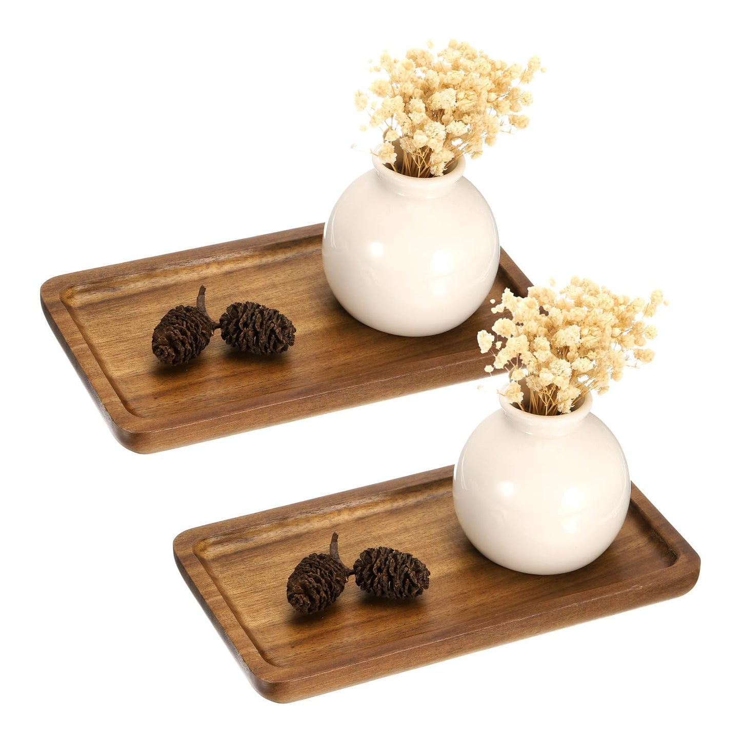 uxcell 2pcs Rectangle Serving Trays, 4 x 7inch Walnut Wood Serving Platter Board Bathroom Tray for Coffee Party Home Decor Cheese Dish Cake Dessert, Brown