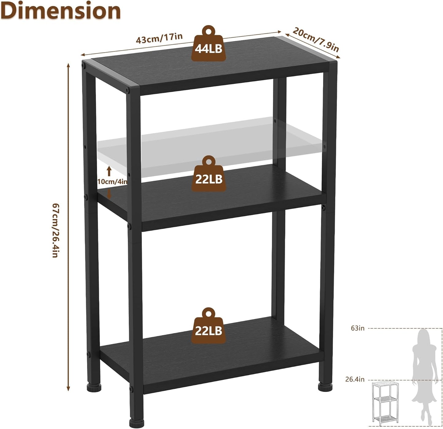 26.4" HET006BK1 Heybly Small Narrow Side Table for Small Space, Thin Bedside Table, Skinny End Table, Slim Sofa Table