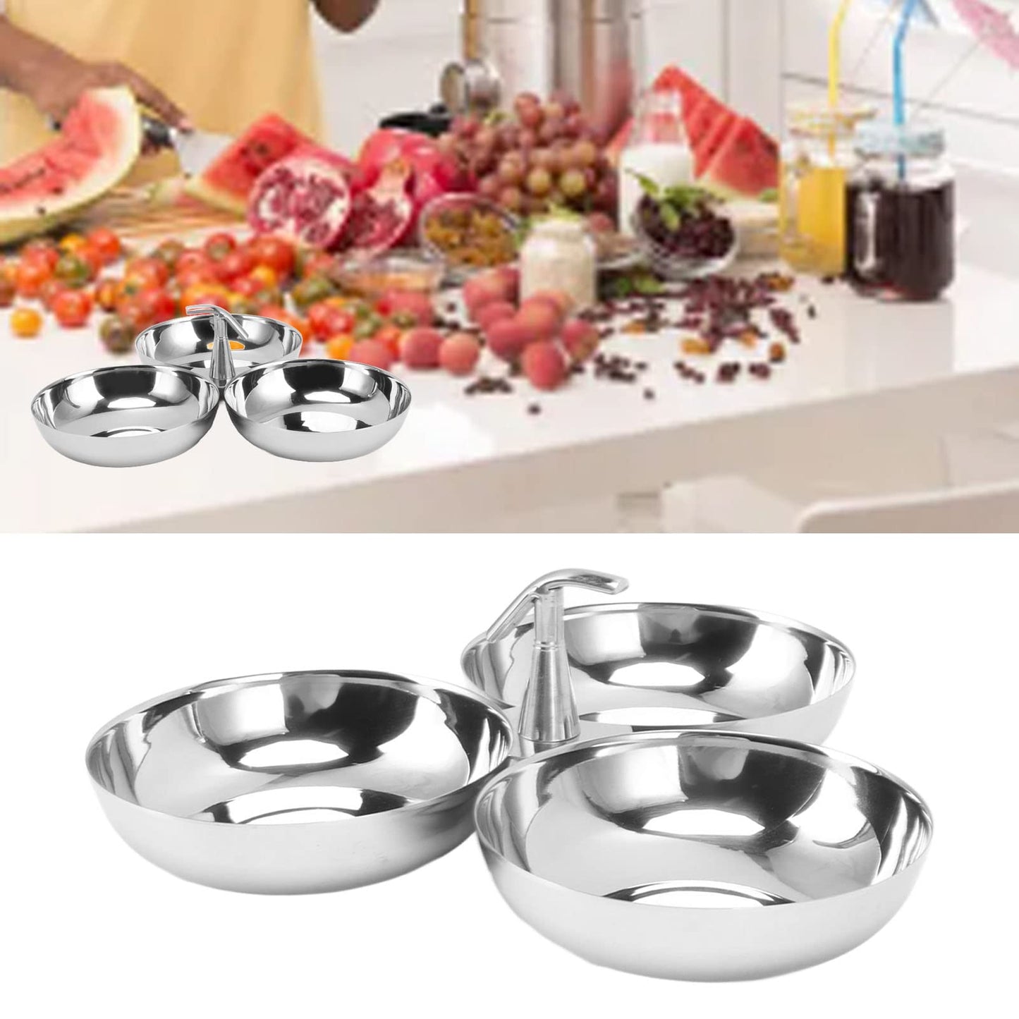 TITA-DONG 304 Stainless Steel Serving Plate, 3 IN 1 Fruit Bowl Snack Plate, Reusable Dessert Plates, Fruit Plate for Fridge, Simple Snack Tray, Portable Serving Tray for Home Kitchen Party(Mg/dL)