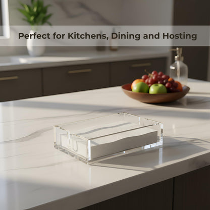 Luxury Clear Acrylic Napkin & Guest Towel Holder for Bathroom, Kitchen and Dining Table