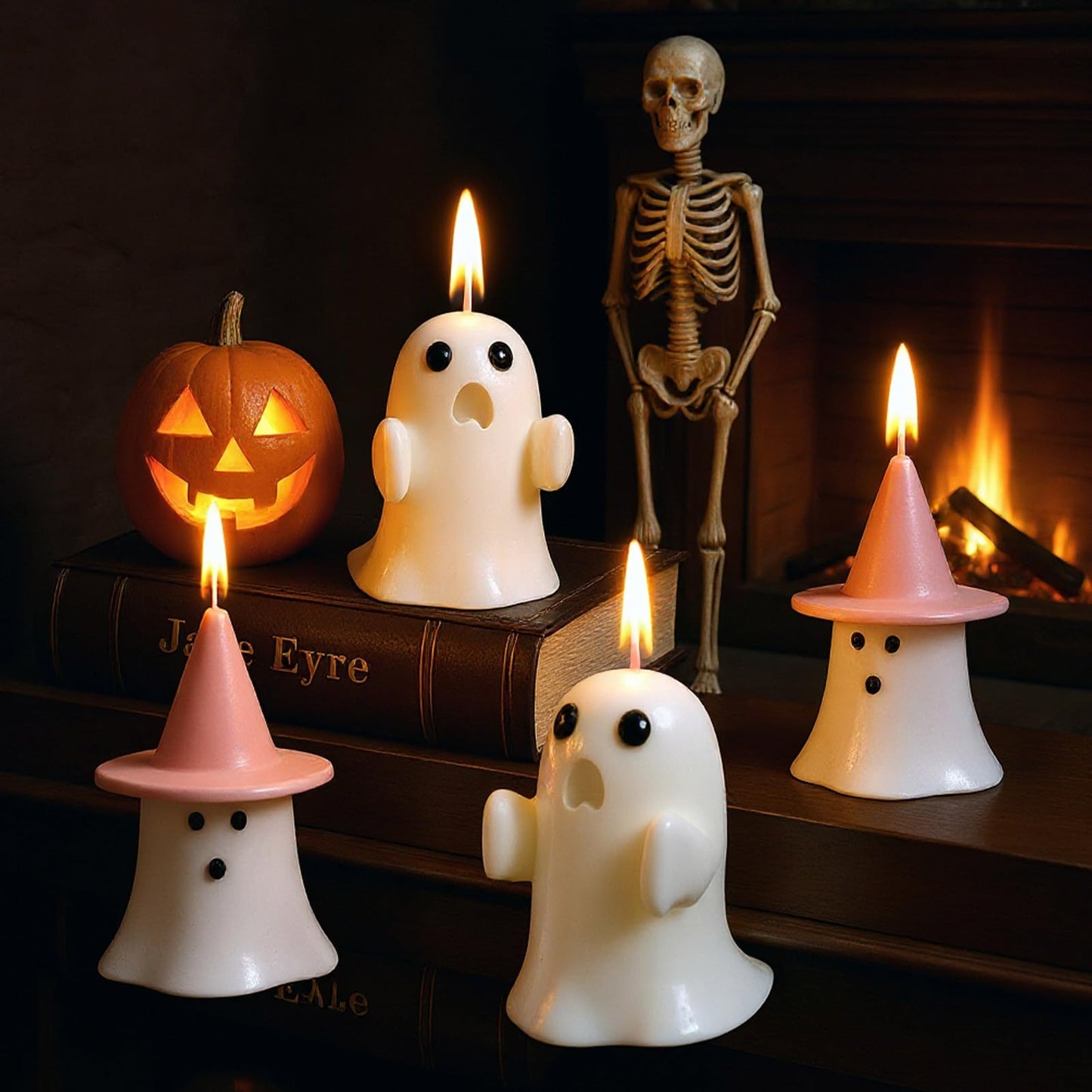 Minatee 4 Pieces Halloween Ghost Candles Large Scented Spooky Cute Pink Witch Hat Candles Gifts for Halloween Party Boo Basket Stuffers Home Table Decor, 2 Style