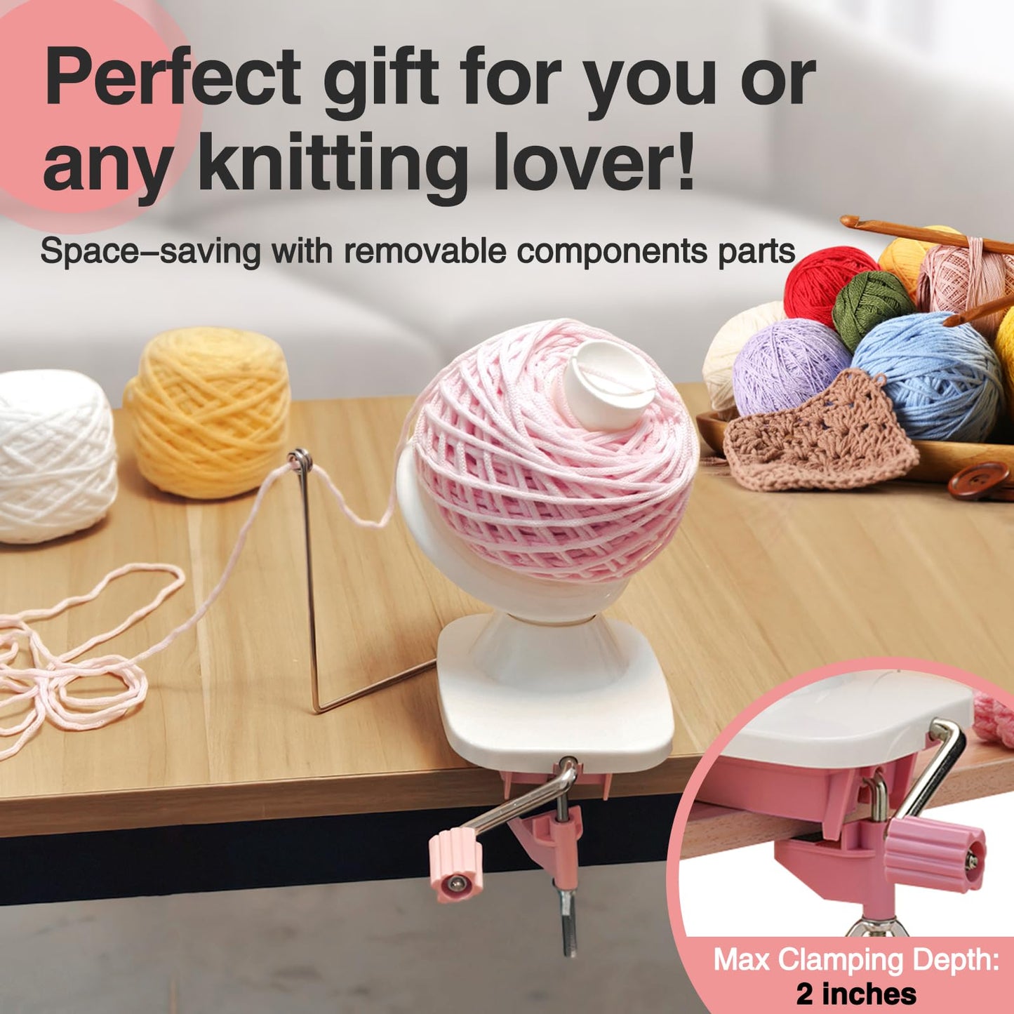 Essovee Yarn Ball Winder, Efficiently Yarn Cake Winder with Lower Noise for Crochet Knitting Combo Easy Installation 3.5 oz Portable Spinner for Crocheting