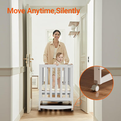 MAMAZING EvoNest Baby Crib, 11 in 1 Convertible Crib with Wheels, 100% New Zealand Wood Growing Bed, Full Size Crib for Baby, 4 Adjustable Mattress Height, White