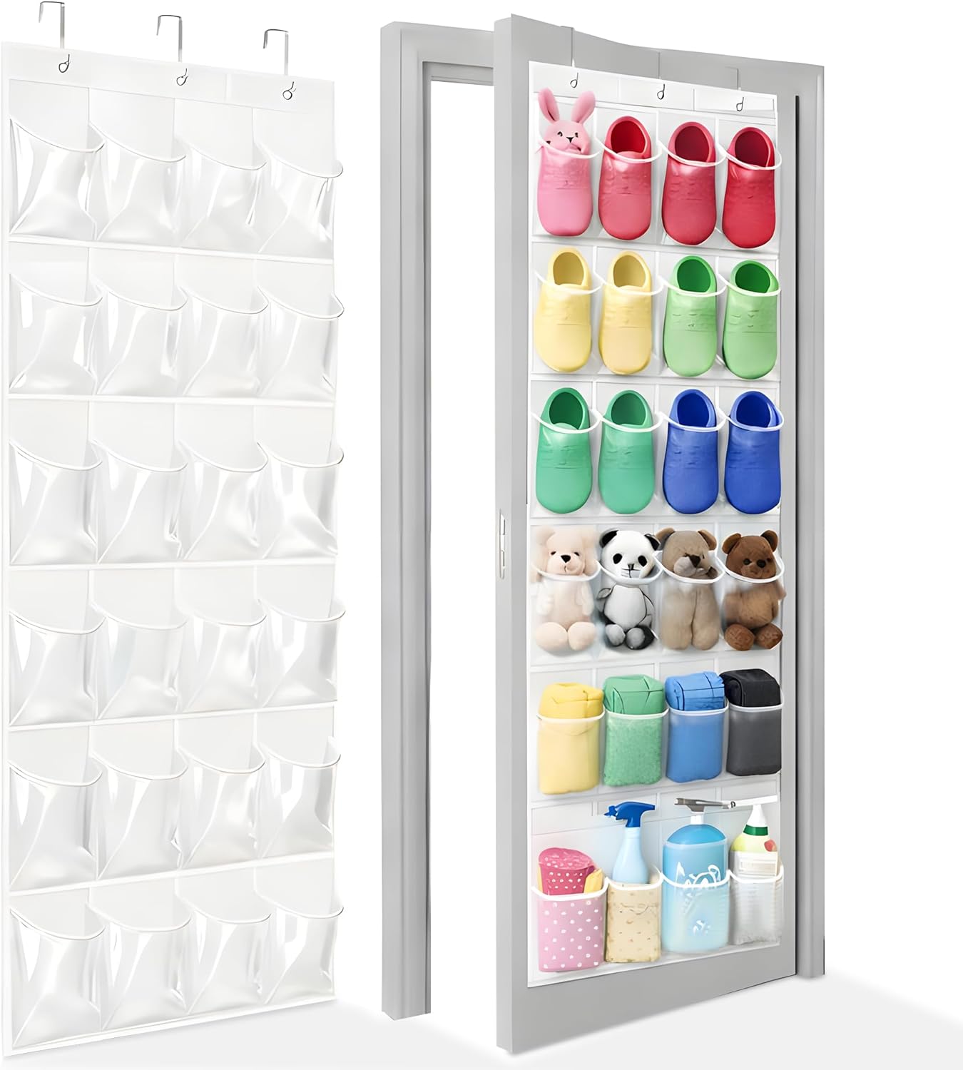 24 Closet, Over the Door Shoe Organizer with Crystal Clear Pockets and Metal Hooks Heavy Duty Hanging Shoe Storage Rack