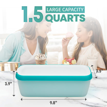 SveBake Ice Cream Storage Containers with Lids 2 PACK - 1.5 Quarts Homemade Ice Cream Tubs, Freezer Containers, Turquoise & Green