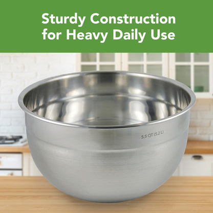 Tovolo Large Stainless Steel Mixing Bowl 5 Quart Metal Mixing Bowl for Baking Kitchen Prep with Easy Pour Rounded Lip, Dishwasher Safe Deep Metal Bowl Design for Salads, Popcorn, Kneading Bread Dough