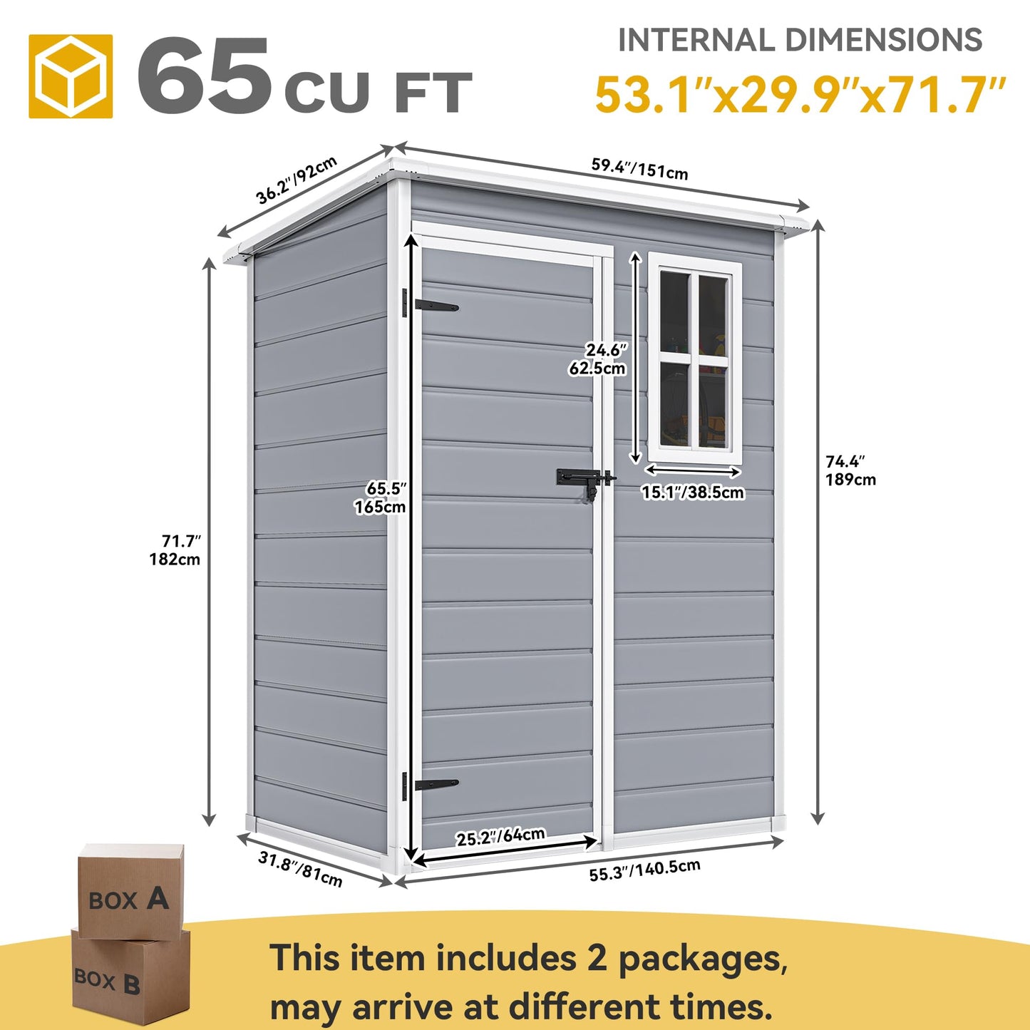 DWVO 5x3ft Resin Outdoor Storage Shed with Floor, Waterproof Lockable Storage Shed with Window, Plastic Outside Tool Storage for Garden, Backyard, Patio, Lawn,Gray