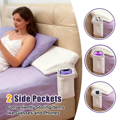 JZHLLA Triangle Bed Gap Filler King High Density Foam Headboard Gap Filler Pillow with 2 PCS Pockets and Removable Washable Cover, Prevent Items from Falling