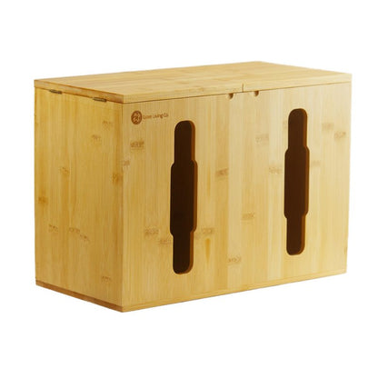 2-in-1 Bamboo Plastic Bag Holder and Trash Dispenser – Large Capacity Storage for Kitchen Cabinet, Under Sink Storage, Pantry Organizers, Laundry Room Organization, Kitchen Must Haves 2025