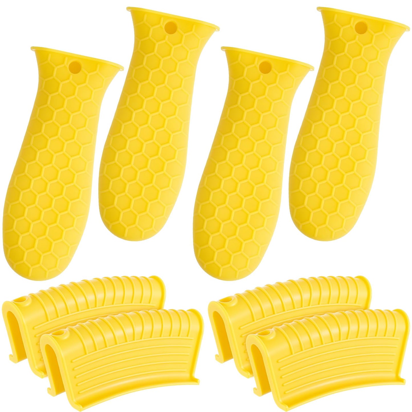 Patelai 8 Pcs Silicone Pot Holders Cast Iron Handle Cover Heat Resistant Pot Handle Covers Potholder Non Slip Reusable Pan Sleeve for Frying Pan Kitchen Supplies(Yellow)