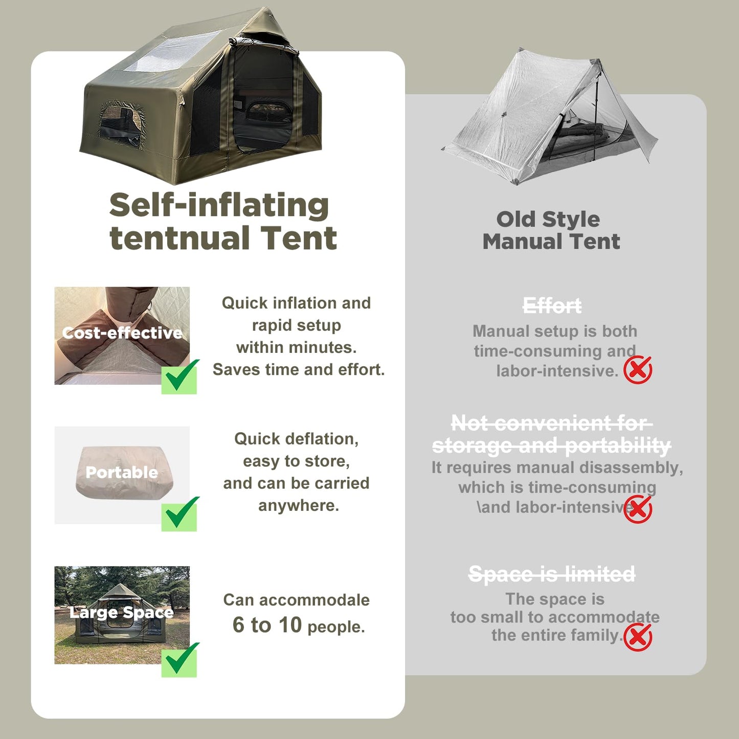 Romantic Camp Inflatable Camping Tent for 4-6 Person, Waterproof Blow up Tent with Pump, 4-Season Hot Tent for Camping & Hiking