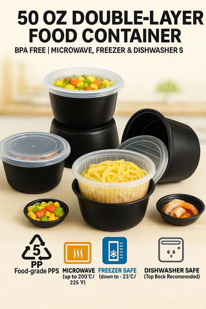 50 oz Disposable Bowls with Lids – Double Layer Soup & Food Containers for Takeout, Salad & Healthy Meal Prep, Microwave & Freezer Safe (Available in 25/150 Sets)（25）