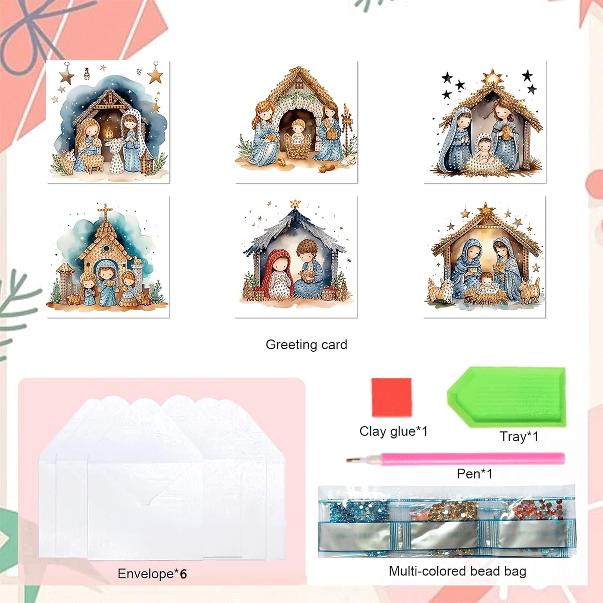 LSQFS 6Pcs Diamond Painting Greeting Cards Kits for Adults, 5.9"x 11.81" DIY Foldable Cards with Envelopes & Diamond Art Tools, Creative Diamond Art for Birthday Holiday Blessing