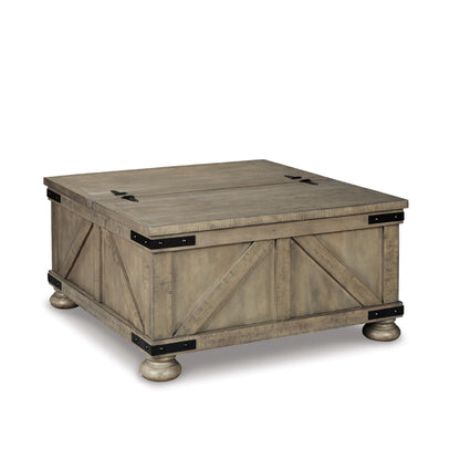 Signature Design by Ashley Aldwin Farmhouse Square Coffee Table with Lift Top for Storage, Grayish Brown