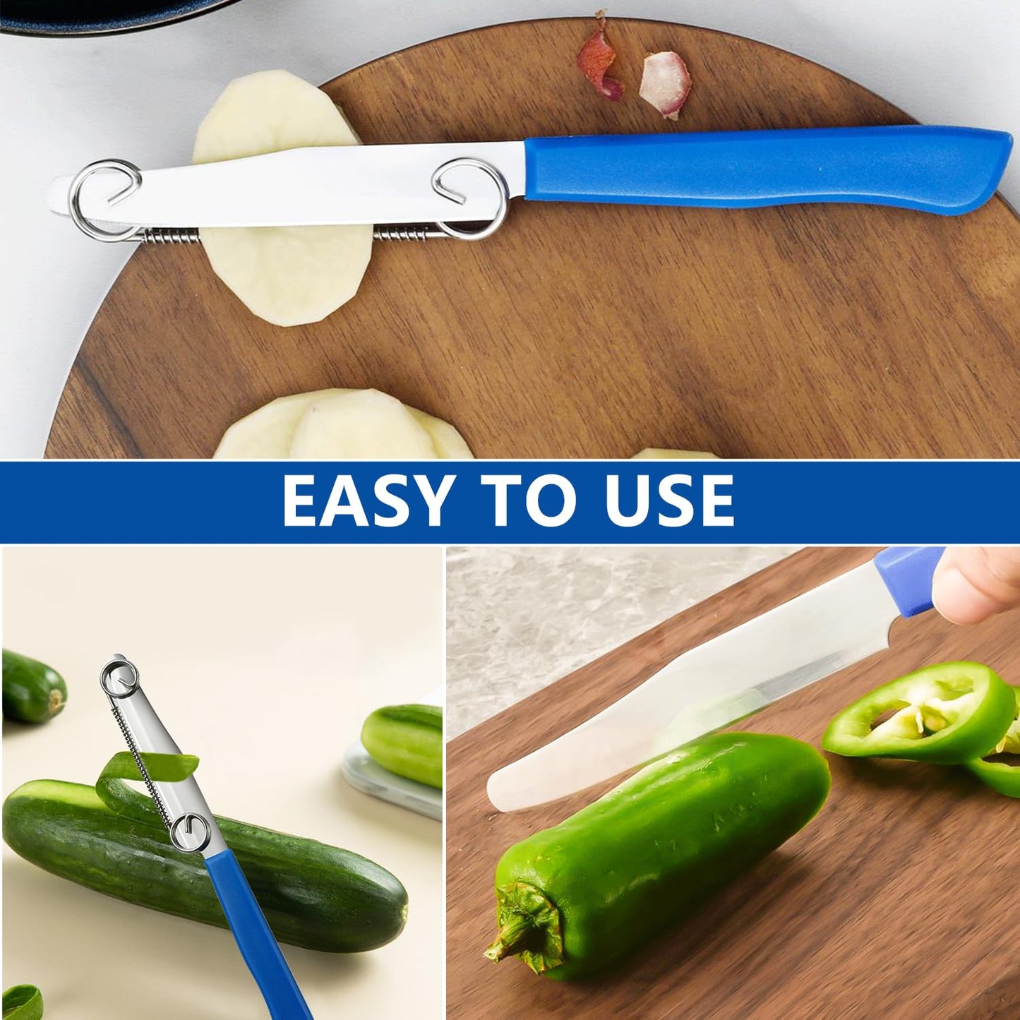 Quick Slicing Knife, New 3 in 1 Multifunctional Fruit Peeling Knife with Removable Spring, Kitchen Household Sharp Stainless Steel Fruit and Vegetable Fruit Slicing Knife (2pcs)