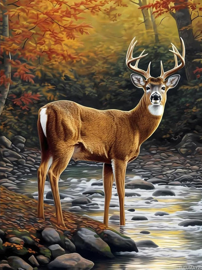 TUTUMAY21 DIY Deer Theme Diamond Painting Kits for Adults Deer at The Creek Diamond Painting, 5D Full Diamond Art Round Diamond Crafts Personalised Gift, Home Wall Decor 12x16in