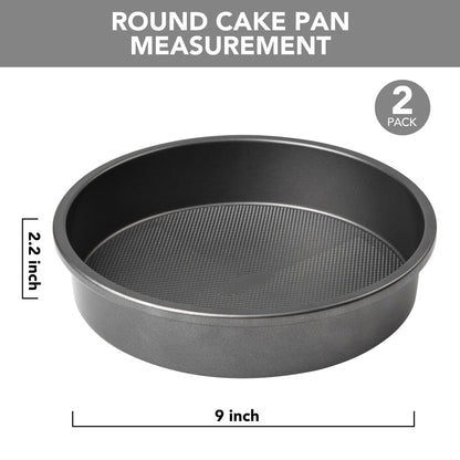 Tiawudi 9" Round Cake Pan Set of 2, 0.8mm Thick Heavy Duty Bakeware for Tiered & Layered Cakes, Nonstick Baking Pan with Diamond Texture for Even Heating, Cake Mold