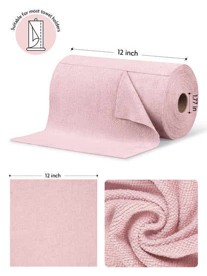 Fantasticlean Microfiber Cleaning Cloth Roll -75 Pack, Tear Away Microfiber Towels, 12" x 12", Reusable, Washable, Scratch Free, Ultra Absorbent Dishcloth for All-Around Cleaning Supplies (Pink)