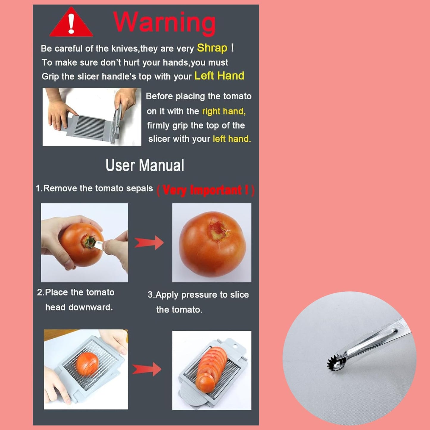 Stainless Steel Tomato Slicer, 15 Blades Tomato Cutter, Efficient & Multifunctional Kitchen Tool for Fruit, Vegetable - Easy Clean & Quick Salad Maker