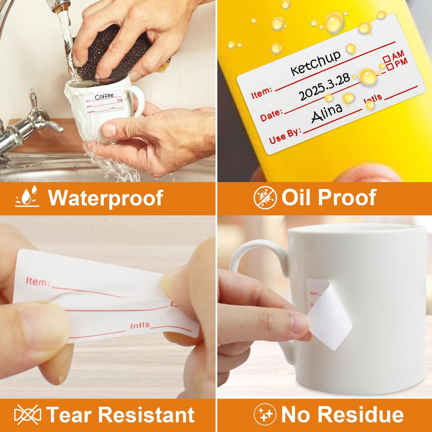 1000Pcs Food Labels, AIMEIKI 2 Rolls 1 x 2 Inch Removable Date Stickers Waterproof Food Storage Stickers for Freezer, Refrigerator, Food Containers Easy Clean No Residue