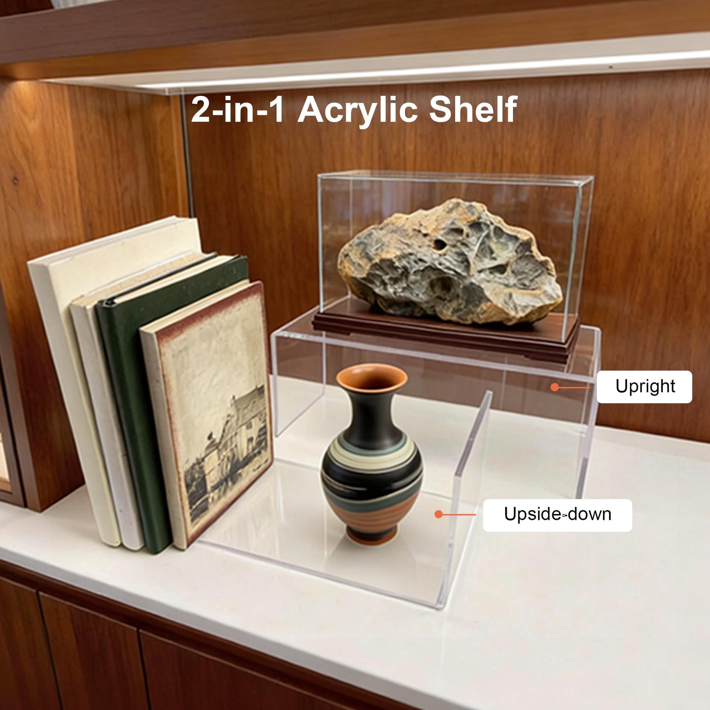 OVNTHYK Large Acrylic Risers 4 Pcs - 5mm Thick Clear Display Risers (12.4″ x 5″ x 5″) for Perfume Organizer, Collectibles, Figures, Jewelry & Retail Showcase