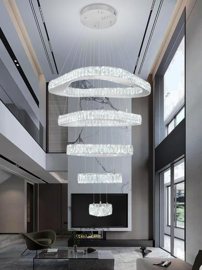 Shial Lighting Large Crystal Chandelier Modern LED Dimmable Contemporary Chandelier Large Pendant Light for Living Room Foyer Staircase Silver Dia 40"