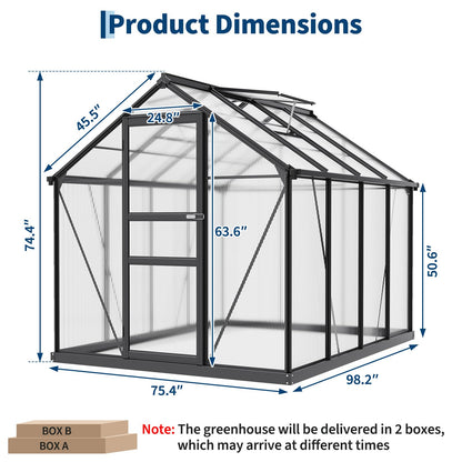 GarveeLife Greenhouse, 8×6FT Greenhouses for Outside, Polycarbonate Greenhouse with Aluminum Frame, Lockable Door and Ajustable Roof Vent for Backyard, Green Houses for Outside Garden Backyard, Patio