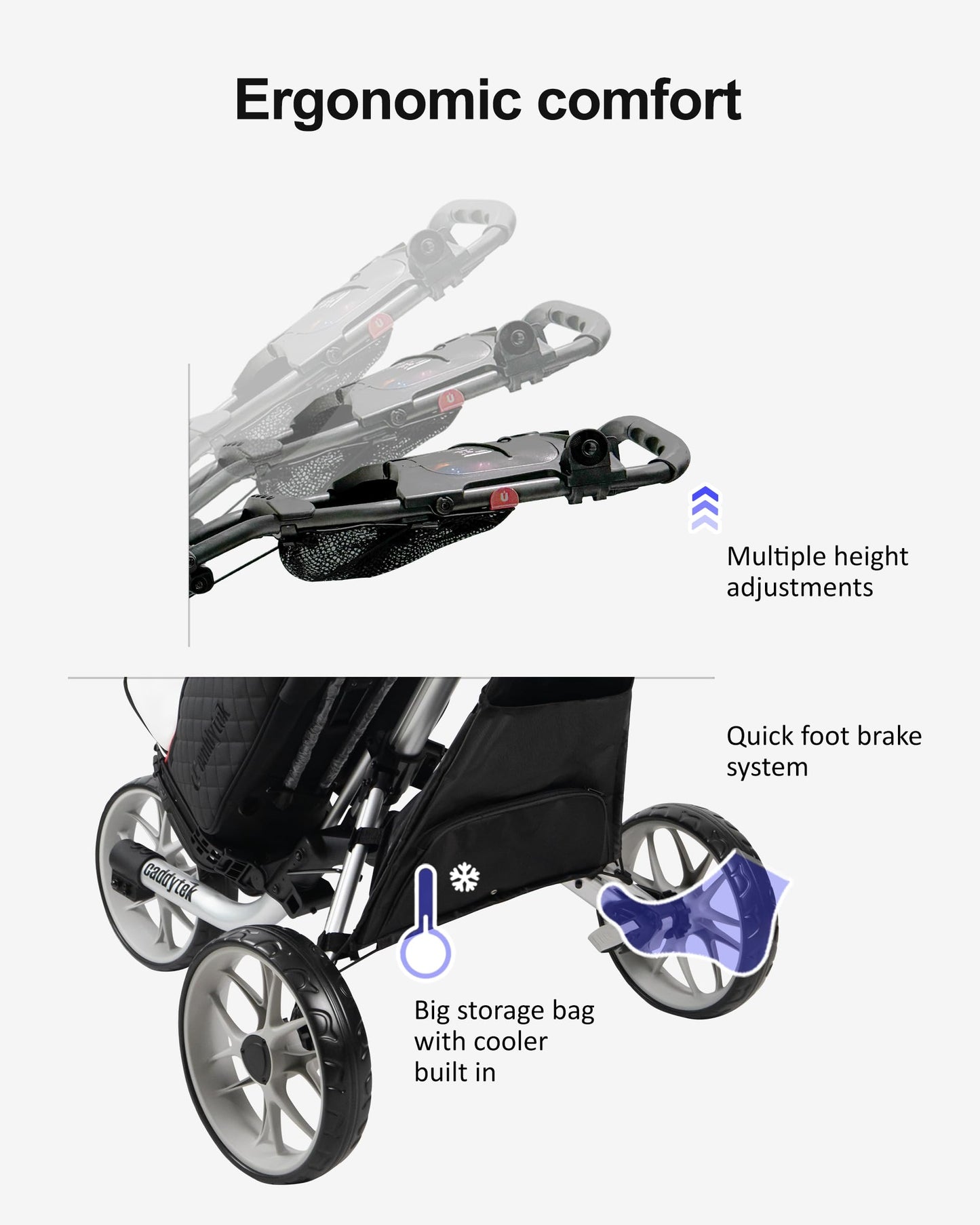 Caddytek CaddyLite EZ V8 Golf Push Cart - Lightweight 3 Wheel Foldable Cart with One-Click 2-Step Folding, EVA Wheels, Adjustable Handle, Cooler Basket, Umbrella & Drink Holder, Compact Golf Cart