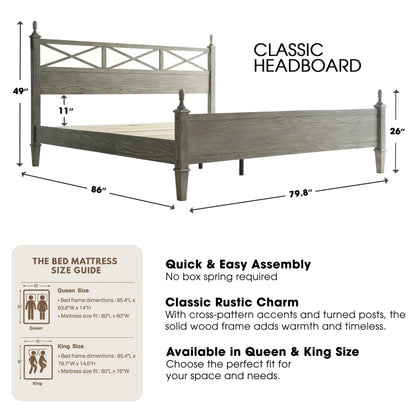 King Size Platform Bed Frame with Solid Wood Headboard & Footboard, 12 Heavy-Duty Slatted, Metal Legs, Anti-Slip & Noise-Free, Easy Assembly, No Box Spring Needed, Weathered Gray Oak Finish RIK-34