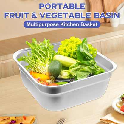 2PCS Stainless Steel Washing Up Bowls, 12.8" Sturdy Square Dish Tub, Fruit Vegetable Washing Basin for Sink, Large Square Containers for Kitchen, Vegetable Washing Basins, Sturdy Dishpans for Home