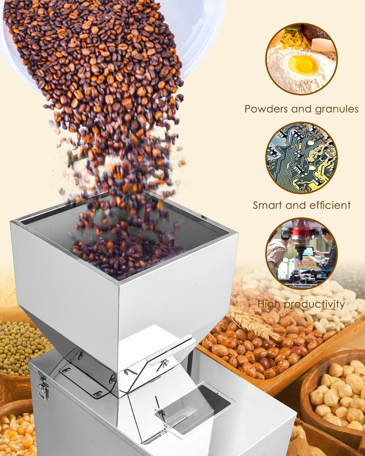 Hanchen Powder Filling Machine 10-1000g Particle Weighing Filling Machine Automatic Bottle Bag Powder Filler for Grains Seeds Beans Tea Powder 110v
