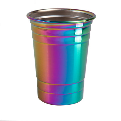 D'Eco Rainbow Stainless Steel Party Cups (4 Pack, 16 oz) - Reusable, Stackable, BPA-Free Metal Tumblers - Shatterproof Drinking Cups for Parties, Games, College, Entertaining, Outdoor & Everyday Use