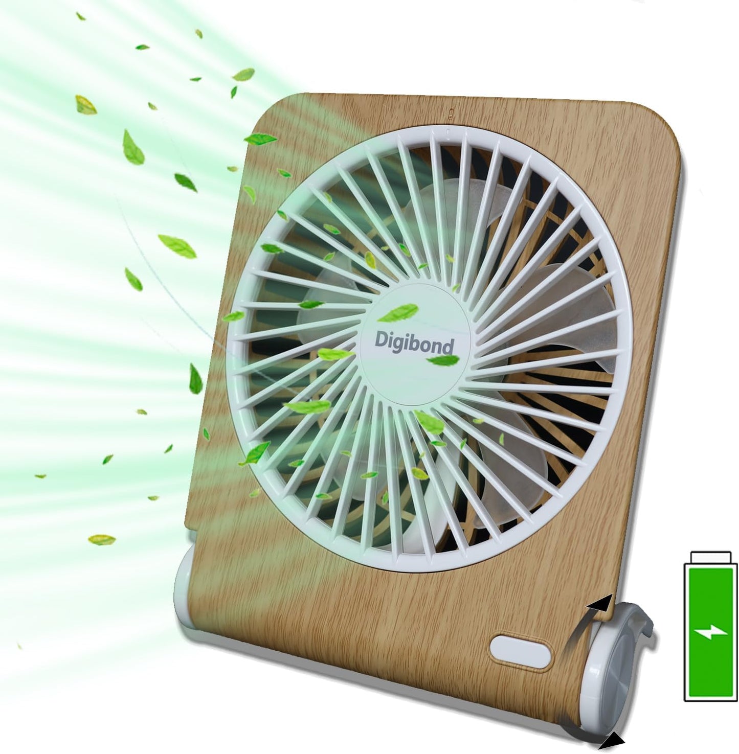 Small Quiet Desk Fan, 5in Rotatable, Foldable & Rechargeable, 3000mAh Battery Operated, Strong Airflow (Light Wood)