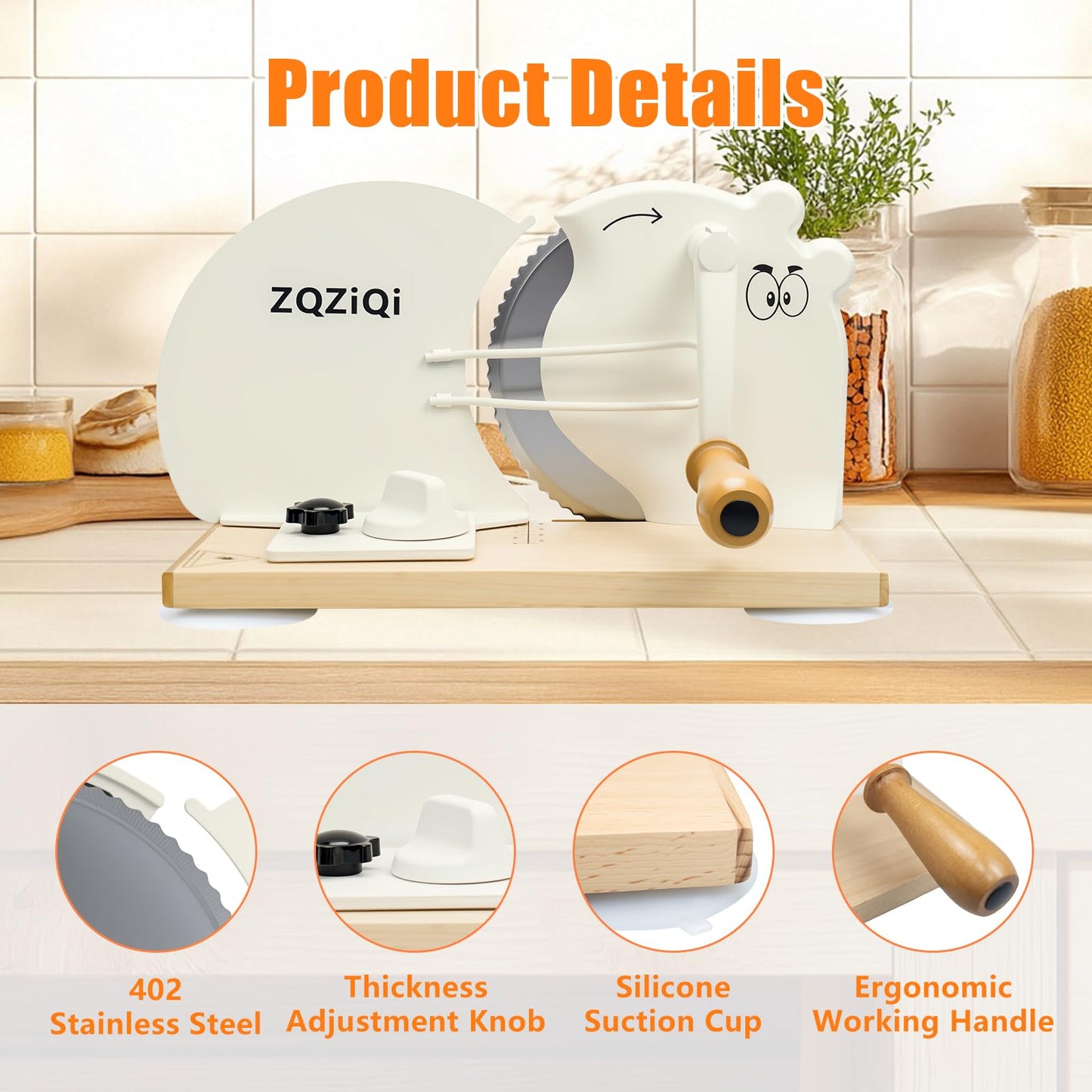 Manual Bread Slicer for Homemade Sourdough Bread with Strong Suction Cup,Adjustable Thickness Bread Cutter for Homemade Bread,Hand Crank Bread Slicer with Scale Line & Stainless Steel Serrated Blade