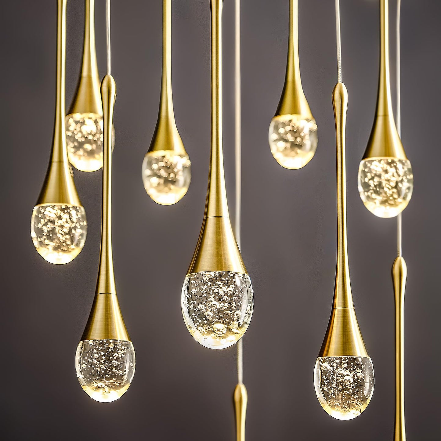 Raindrop Crystal Chandelier High Ceiling: 12 Lights Remote Dimmable LED - Large Long Modern Bubble Hanging Pendant Light Fixture Teardrop Spiral Chandeliers for Living Room Staircase Entryway Foyer