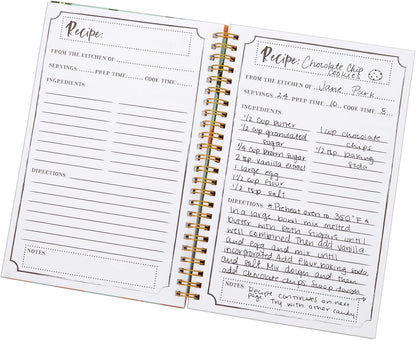 Blank Recipe Book: 120 Pages, 8 Sections, Floral and Orange Theme, Laminated Hardcover (5.5 x 8.5 In)